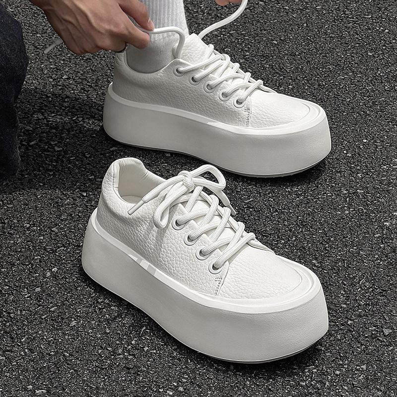White Thick-Soled Men'S Niche Inner Height-Increasing Board Shoes Men'S Tide Shoes White Shoes Casual Shoes Muffin Shoes
