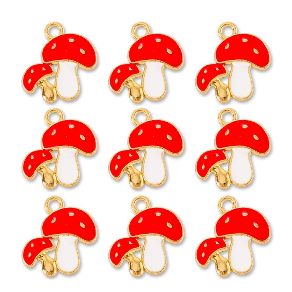 10Pcs Colorful Cute Enamel Red Mushroom Alloy Pendant for Women's Earrings Bracelet Jewelry Made of Charm DIY Necklace Ornaments
