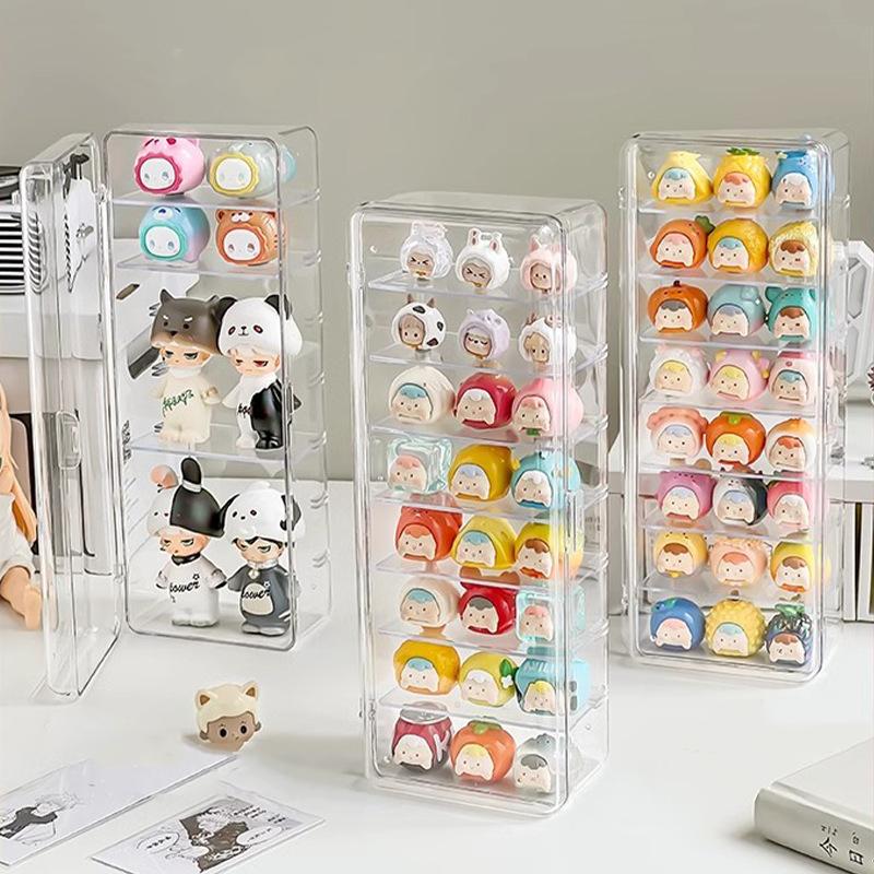 

Cute Particle Desktop Storage Box Multi-Layer Figurine Display Stand With Lid Dustproof Bubble Doll Mat Box Storage