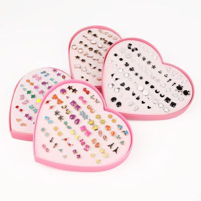 36 Pares/conjunto Conjunto de Brincos de Tarraxa Flor Conjunto de Brincos de Tarraxa Fruta Para Menina Com Caixa de Coração Brincos Joias