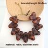Heart Leopard Print Bracelet Women Resin Stainless Steel Thick Chain Geometric Gold Beads Statement Coffee Trendy