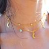 Star & Moon Pendant Clavicle Necklace Double Layers Beads Minimalist Women Fashion Collares Summer Everyday Jewelry Bijoux