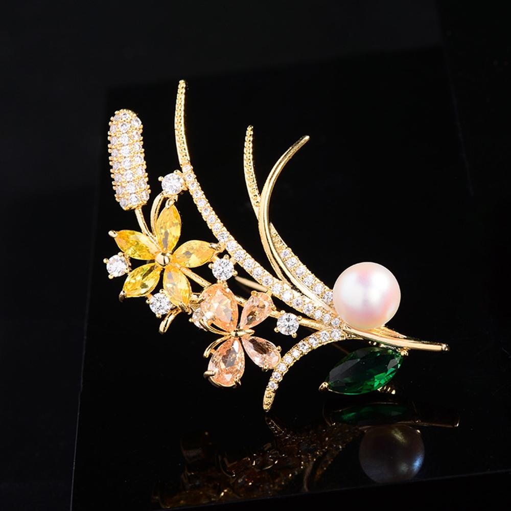 Crystal Flower Brooch Pin Rhinestone Wheat Ear Brooches Wedding Jewelry Gifts