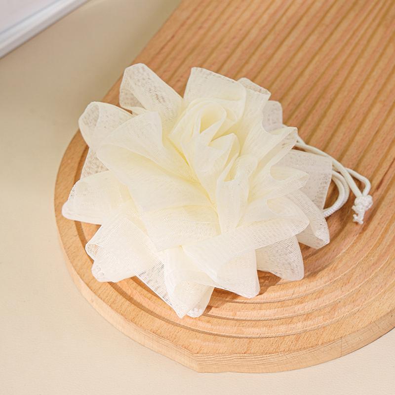 

2-In-1 Bath Ball Towel Loofah With Drawstring Closure For Soap Soft Exfoliating Mesh Shower Sponge Skin Care Bathing Tool білий