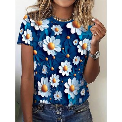 Sommer Bunt Rundhals T-Shirt Street Casual Locker Kurzarm Oberteil Mode Bedrucktes Blumenmuster Damen T-Shirt