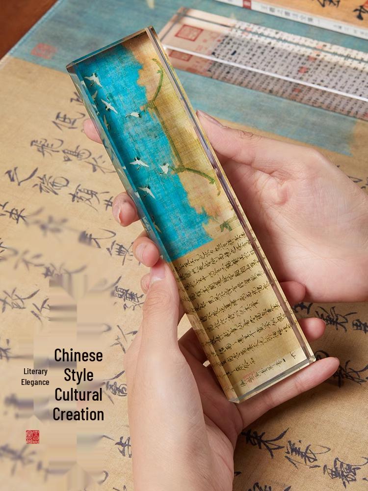 20cm Creative Crystal Paperweight: Calligraphy & Stone-Inspired Ruler