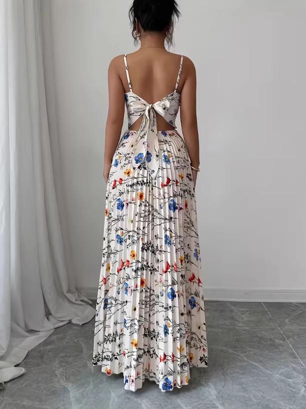 Elegant Floral Print Spaghetti Strap Long Dress - Summer Women's Fashion 2026