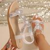 Shining Crystal Wedge Sandals for Women Summer 2025 Elastic Band Non Slip Beach Sandalias Mujer Fashion Pearl Decor Party Shoes