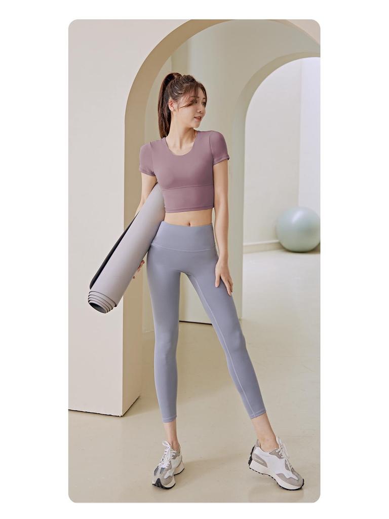 Yoga Slim Fit Criss-Cross Back Sports T-Shirt with Built-in Bra