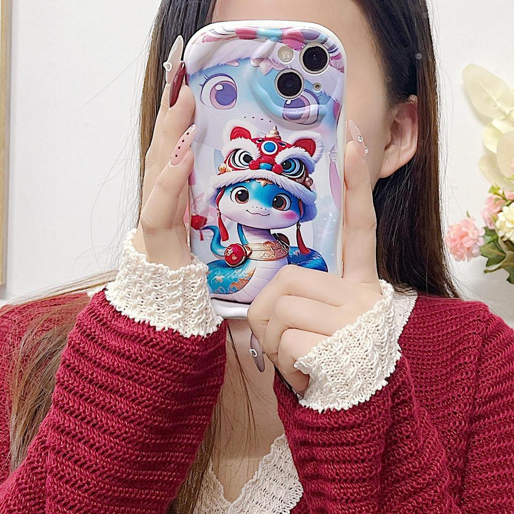 Silicone Case for Xiaomi Redmi Note 14 13 Samsung A56 A26 A36 Oppo A3 A5 Pro Tecno Spark 30C Funda Cartoon Snake New Year Cover Soft TPU Bumper