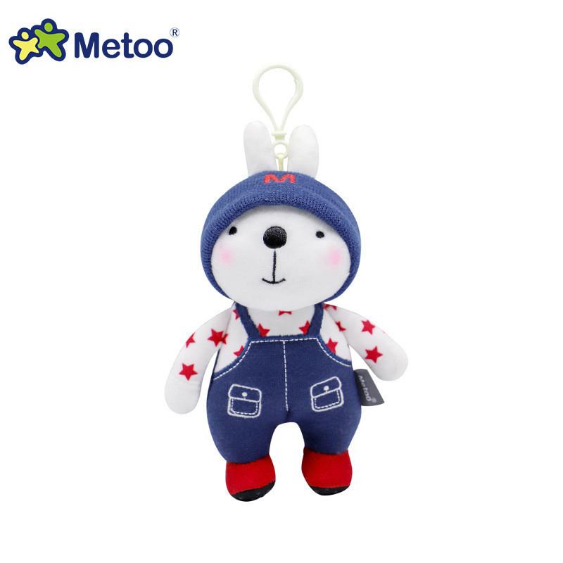 Charming Metoo Rabbit Keychain Plush Toy With Ultra-soft Crystal Plush In Gray Overalls