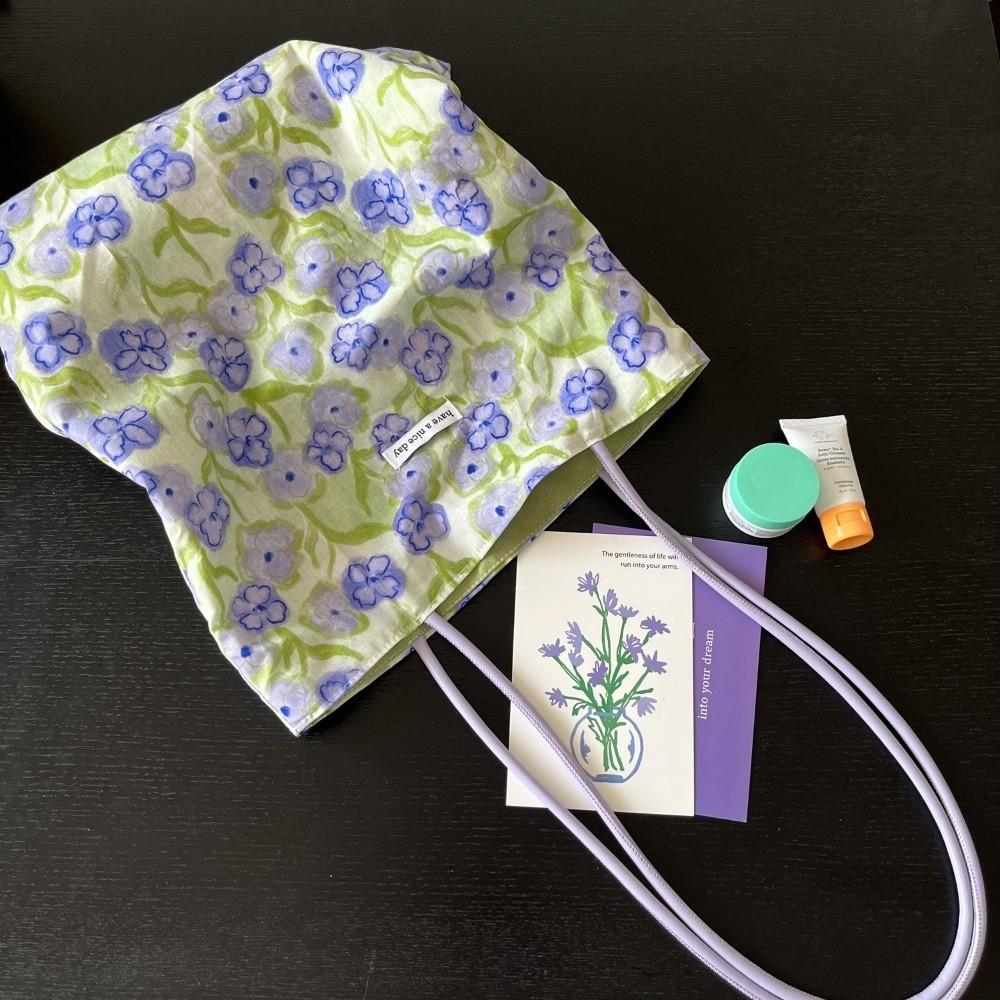 Green Double Sided Tote Bag Lightweight Shopping Handbags Chic Purple Flower Shoulder Bags  Travel