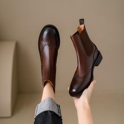 Fashion 2025 New Autumn Genuine Leather Women Boots Round Toe Ankle Boots for Women Chunky Heels Block Winter Boots Chelsea Boots