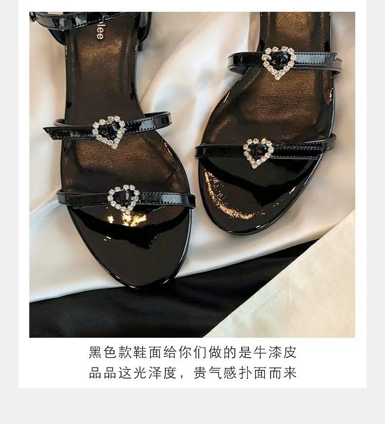 

Cowhide version~ Grape Mom s same Girls Generation double with love, diamond buckle adjustable versatile flat sandals 40