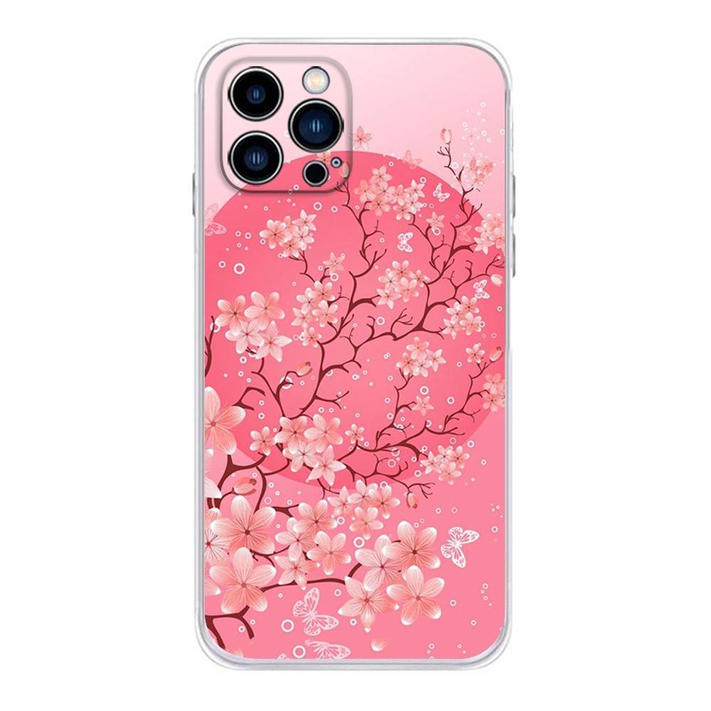 

Розовый Чехол с Цветами Сакуры для iPhone 17 16,15,14,13,12,11 Plus,Pro,Max,XR,Plus,E,Mini Прозрачный Мягкий Чехол iPhone12