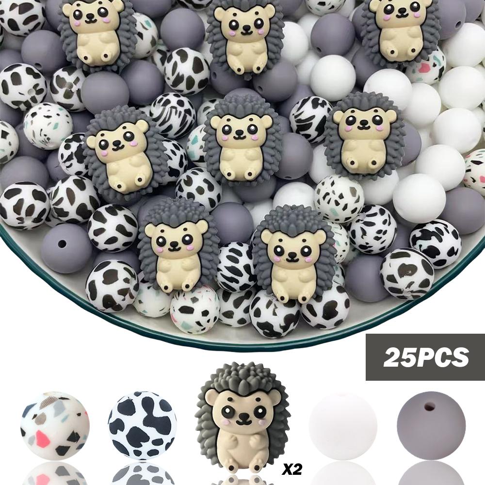 25/55PCS Mouse Hedgehog Lion Silicone Bead Set, perfect for DIY handmade crafts such as keychains, necklaces, bracelets, etc