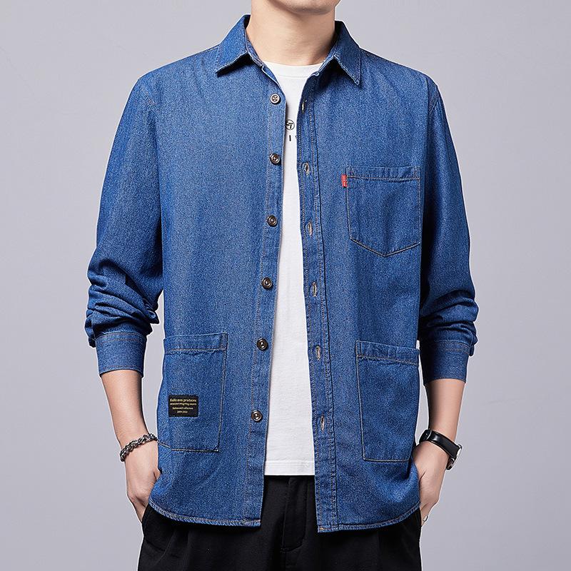 Podzimní japonská retro bunda Džínová košile Pánská dlouhý rukáv Volná ležérní košile bunda z čisté bavlny