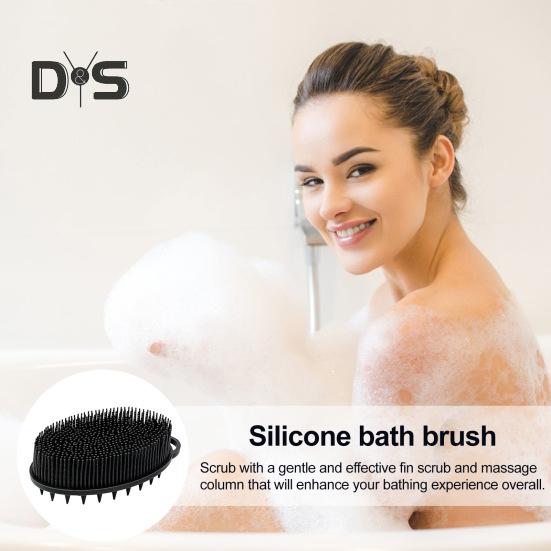 Bath Brush 2 in 1 Design Massage Cleansing Brush for Body And Head Silicone Body Exfoliating Scrubber with Anti-Slip Handle