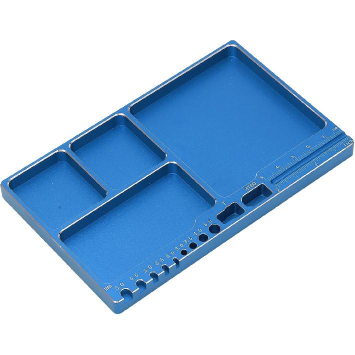 Magnetic Screw Tray Aluminium Alloy Magnetic Adsorption Widely Used Magnetic Parts Tray with Magnetic Pad for RC Repair Magnetic Tray(Blue)
