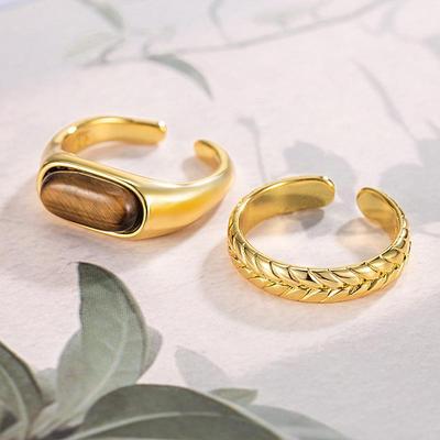 Eleganter Retro-Tigerauge-Weizenähren-Verstellbarer Ring – Exquisites Leichtluxus-Design