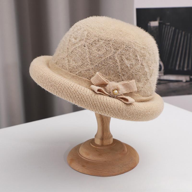 

Осенне-зимние шапки для женщин Новый стиль Пожилые Вязаные Универсальные Теплые Корейская версия Кроличий мех Утолщенные Модные Шерстяная шляпа-котелок Стиль бабушки average size