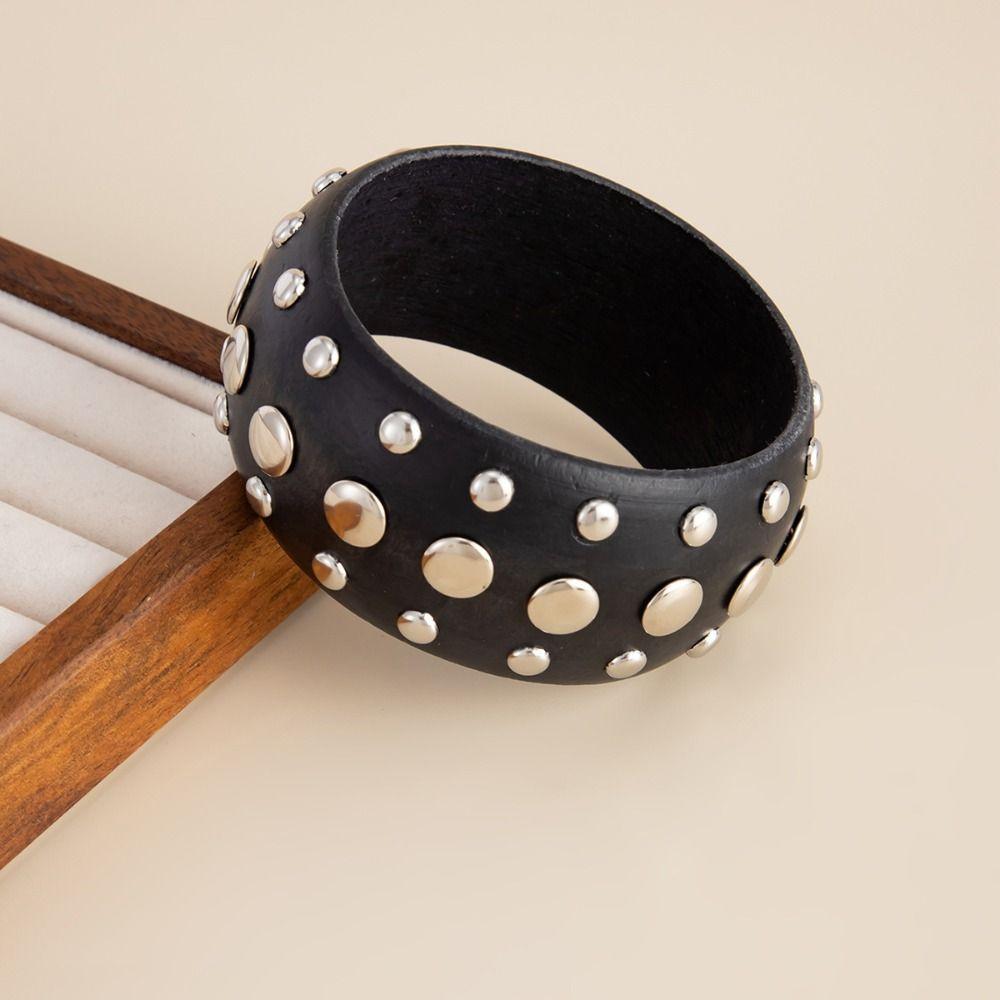 Wide Chunky Bangle Bohemian Irregular Geometric Bracelet Temperament Wooden Bangle  Decoration