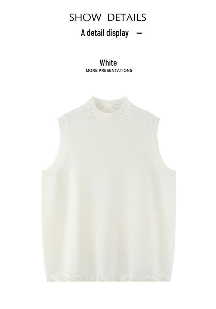 Women's Loose Casual Cashmere Sleeveless Sweater with Half-High Neck