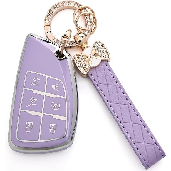 For Chevy Key Fob Cover - Soft TPU Protection Case With Keychain For -2025 Chevy Suburban Tahoe GMC Yukon Denali Silverado Buick Enclave Smart Remote