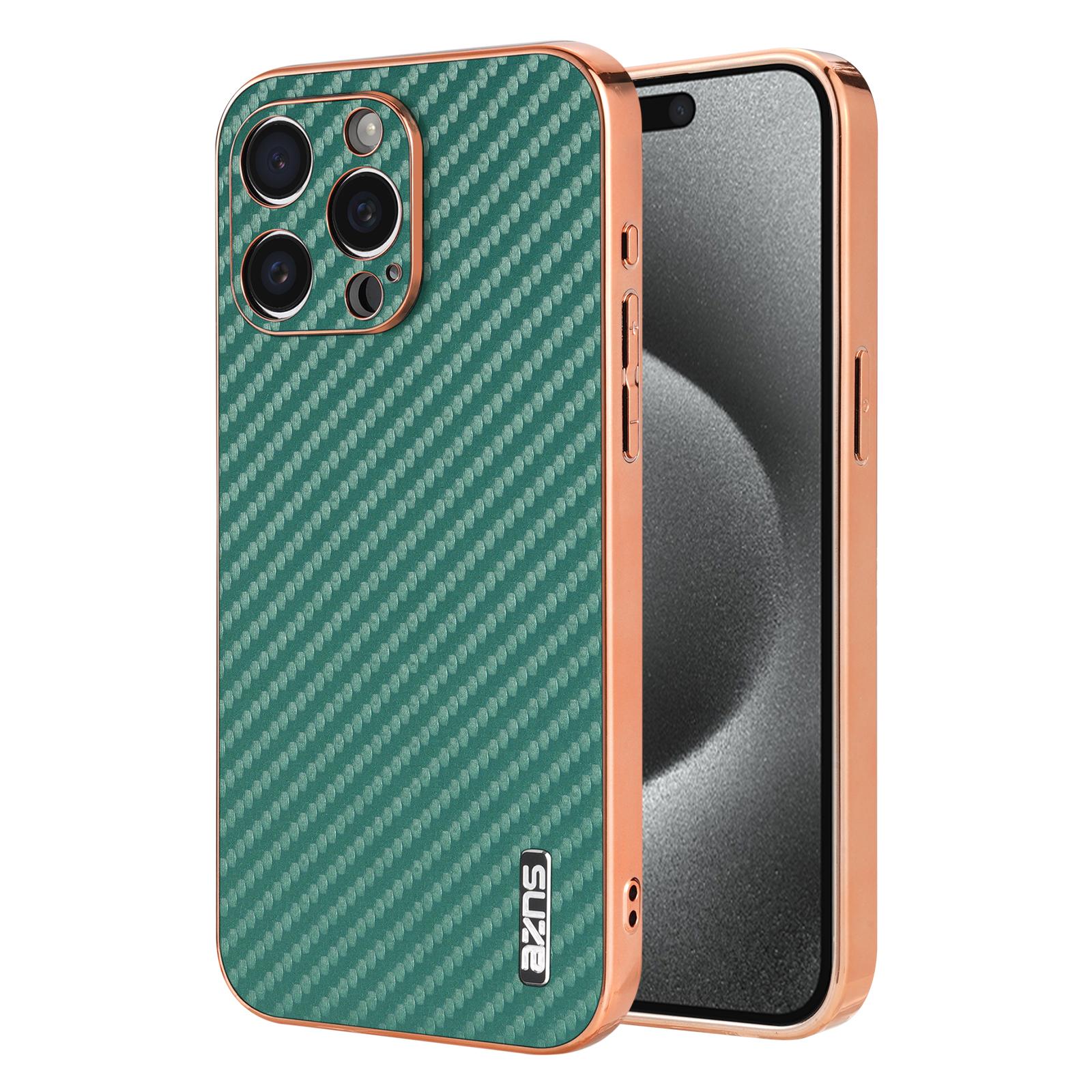AZNS For iPhone 15 Pro Case Electroplating Carbon Fiber Texture PU+TPU Phone Cover C