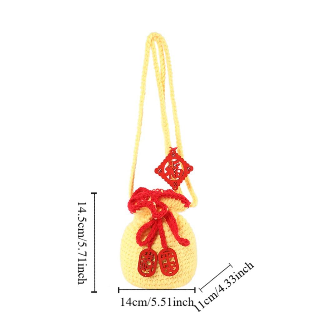 Kintted New Year Shoulder Bag Lace Up Lucky Crossbody Bag Kawaii Children's Messenger Bag Children