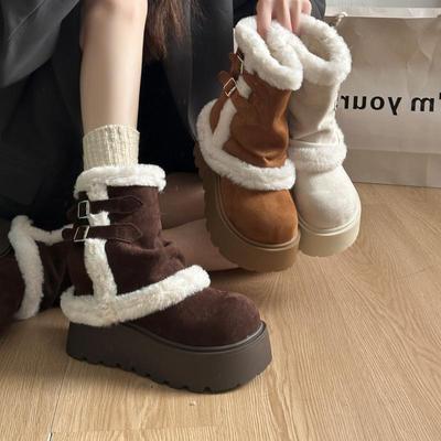 Botas Meias-Calças de Sola Grossa Femininas Moda Inverno Leves Quentes Anti-frio Botas de Neve Antiderrapantes Tênis Casuais Botas Médias de Algodão