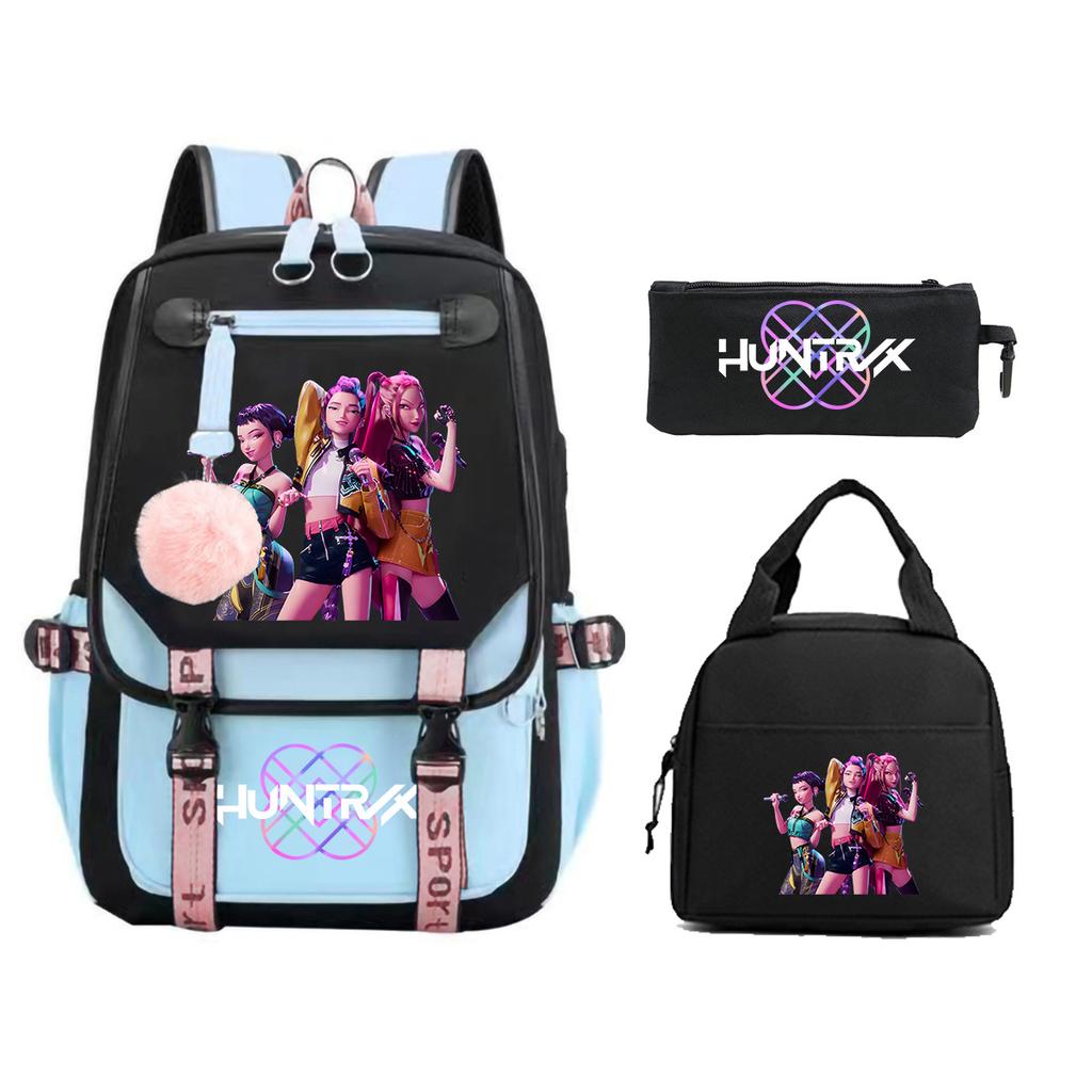 Animation Cartoon Printing Large Capacity Student School Bag Children'S Meal Bag Casual Pencil Bag Three-Piece Set