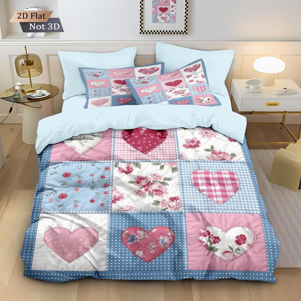 Temu Brushed Red Heart Bedding Set - Duvet Cover & Pillowcase