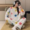 2025 Autumn Winter Warm Flannel Women Pyjamas Sets Thicken Coral Velvet Long Sleeve Cute Cartoon Sleepwear Flannel Pajamas Set for Young Girl