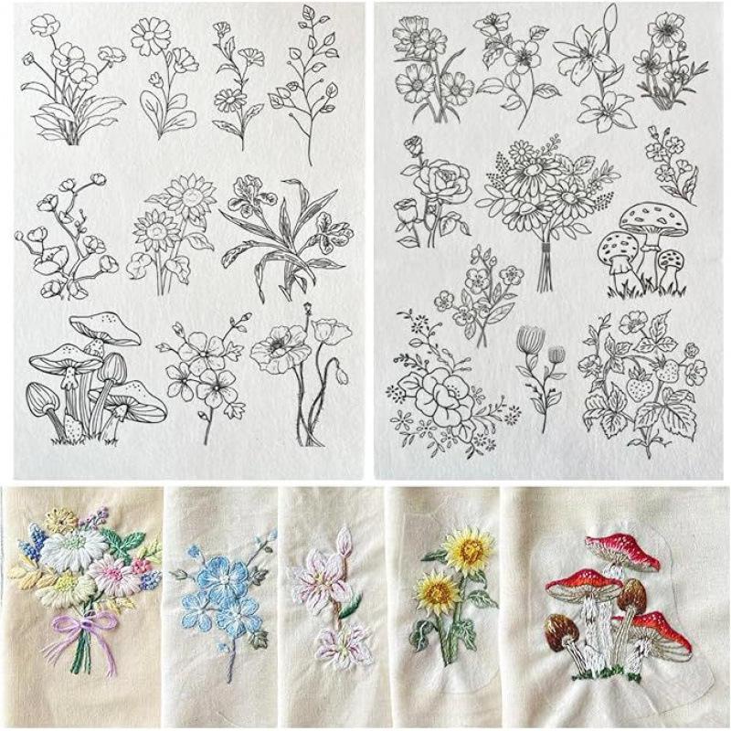 Floral Water-Soluble Non-Woven Fabric Adhesive Embroidery Stabilizer (2 Sheets)