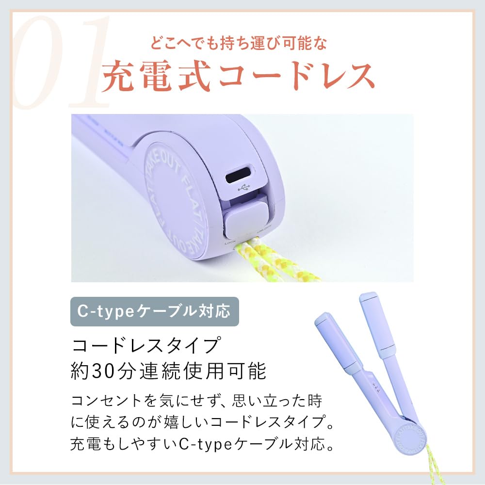 TAKEOUT Flat Quads Hair 3 Temperature USB Mini Iron [Official Exclusive] 4.5 Iron, Korean-made, Cordless, Portable, Oriyan, Settings, Small, Type-C