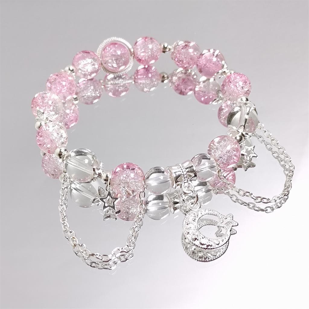 1Pc Sweet Crystal Moon Bracelet Women's Beaded Bracelet Niche Design Super Immortal Student Girlfriend Jewelry