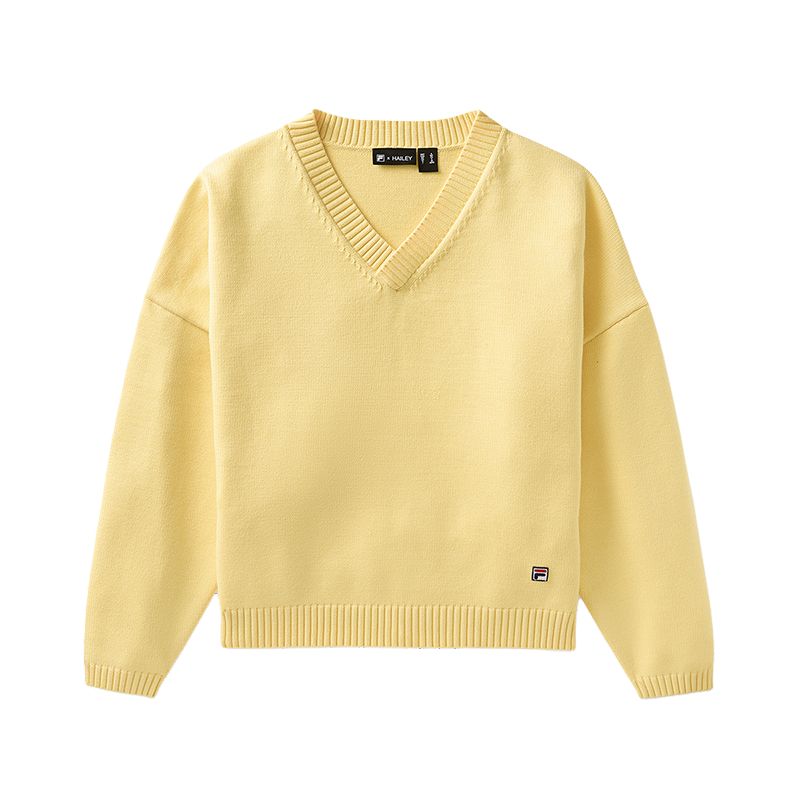 FILA X Hailey Athletics Collection Fashion Versatile V-Neck Knit Sweater Women tops A71W523401FYE