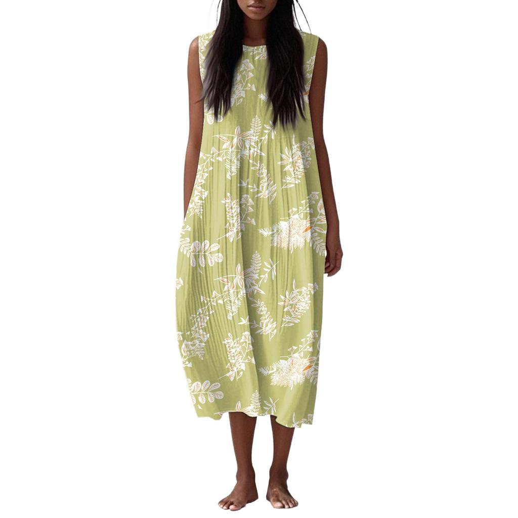 Women's Fashion Casual Sleeveless Round Neck Floral Elegant Temperament Dress