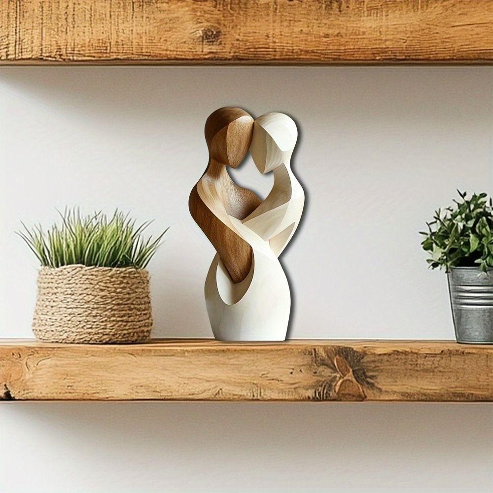 Neue 2D Flache Statue Umarmung Künstliches Holz Paar Statue Moderne Elegante Dekorative Statue Schreibtisch