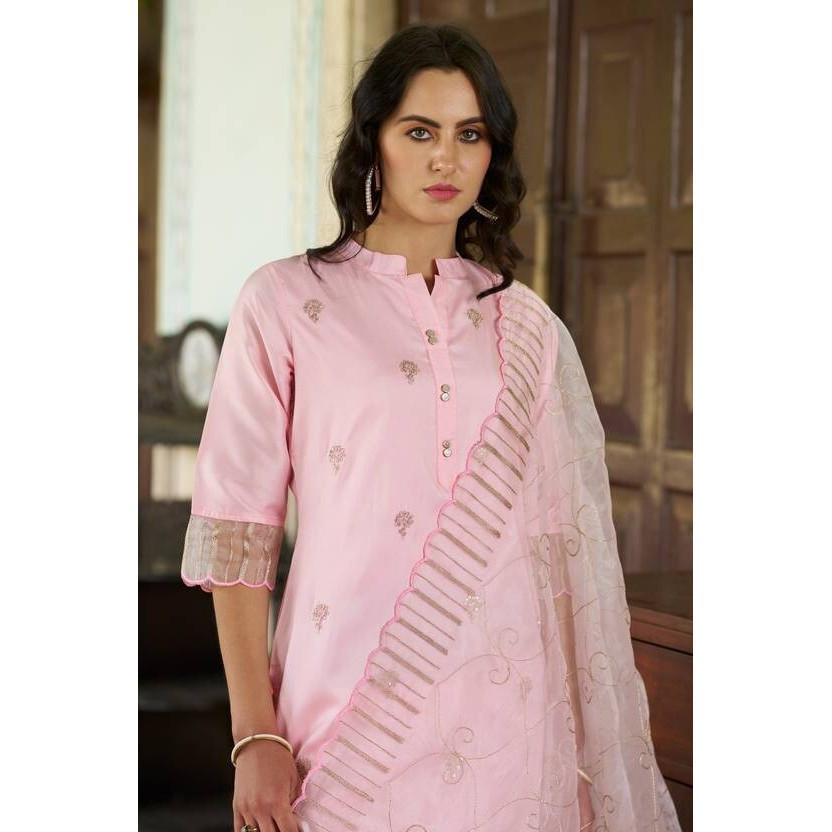 Indian Designer Silk Blend Kurta Pant Dupatta Set Women Party Wear Tunic Kurti SC-2122