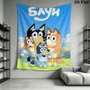 Bluey Cartoon Poster Wall Hanging Printed Fabric Blanket Decorative Tapestries for Bedroom Living Room Home Decor