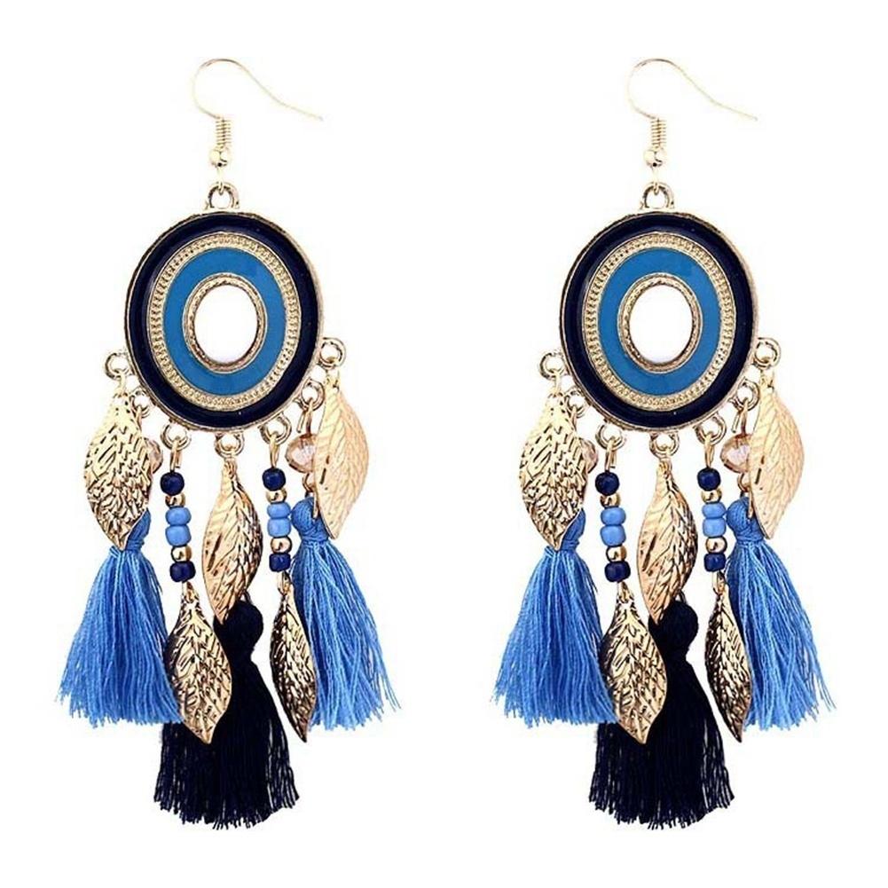 1pair Fashion Bohemian Women Long Leaves Thread Tassels Dangle Hook Earrings Eardrops Jewelry.