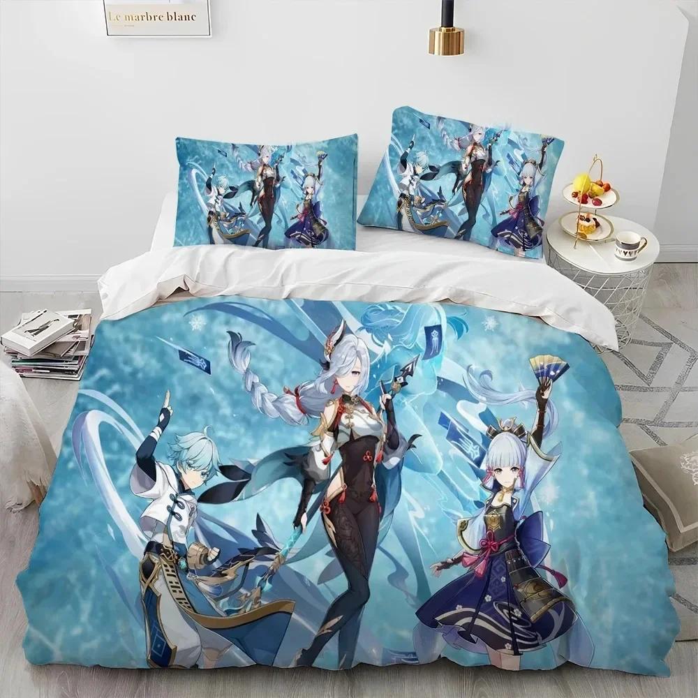 Genshin Impact Game Gamer Cartoon Comforter Bedding Set Printed Duvet Cover Pillowcase Single Double Queen Super King Size Sets