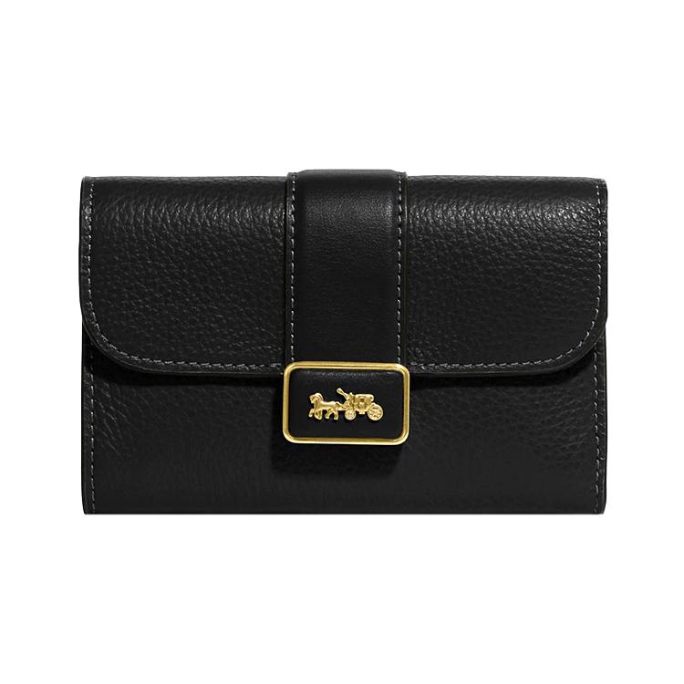 New COACH Grace Refined Pebbled Leather With Smooth Leather Accents Clutches Wallets Medium Size Women's Black CC059-IMBLK