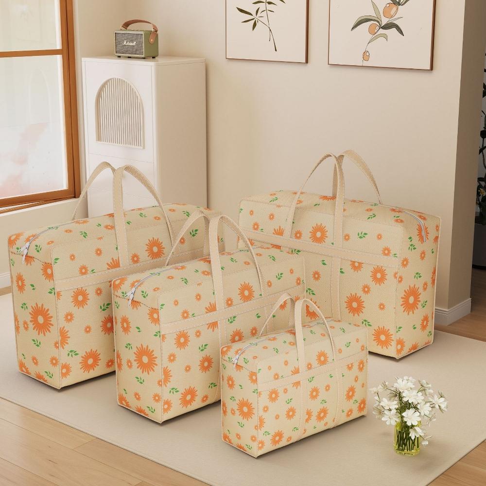 Daisy Print Nonwoven Storage Bags Hand Carry Foldable Organizers Home Moving Luggage Closet Storage Solutions Reusable Collapsible Laundry Containers
