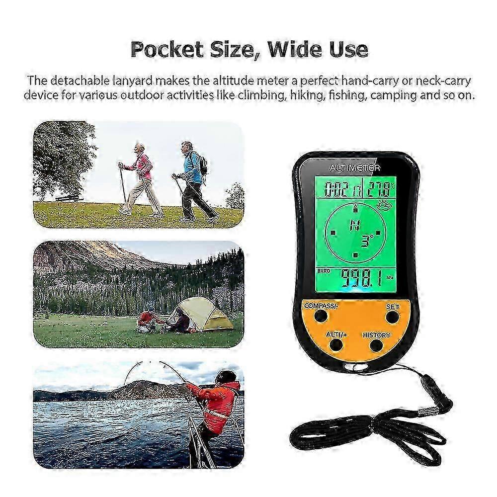 Electronic Digital Altimeter 8 in 1 Multifunction LCD Backlight Mini Altimeter Barometer Compass Thermometer Weather Forecast Clock Calendar for Outd
