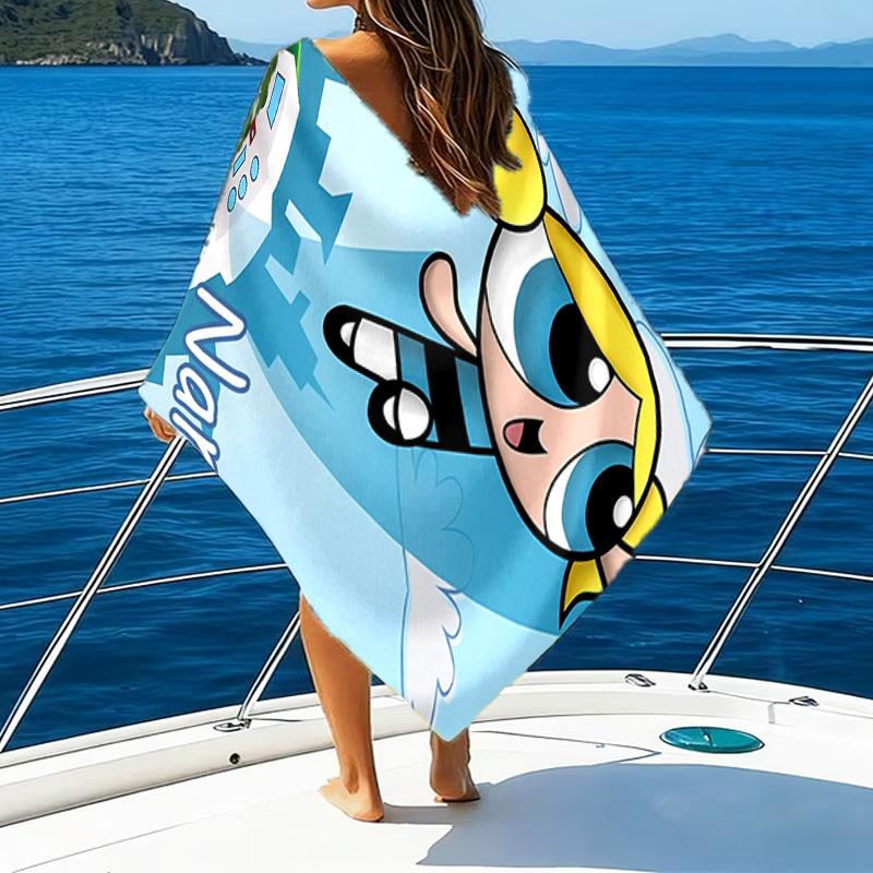 1pc The Powerpuff Girls2 Beach Towel with Custom Name, Beach/Swimming/Bath/Picnic/Camping Towel, Suitable for Seaside Beaches