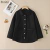 ZANZEA Women Casual Turn Down Collar Long Sleeve Spring Woolen Jackets