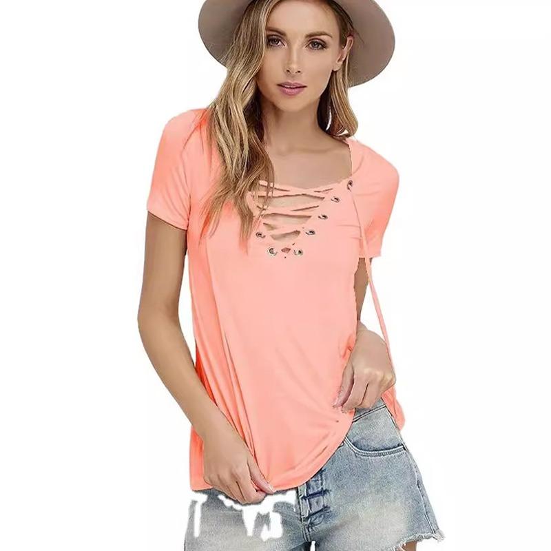 Women Short Sleeve T-Shirt Sexy V-Neck Tops Ladies Summer Casual Pullover Blouse